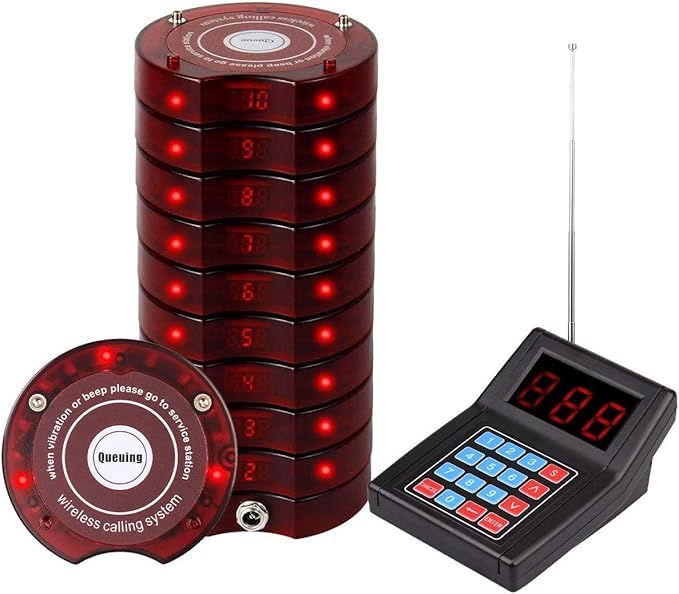 Retekess TD165 Restaurant Pager System, 400M Restaurant Buzzer, Independent Keyboard, 3 Call Modes, 999 Channels, Pagers and Beepers for Hotel, Logistics, Bar (10 Coaster Pagers)