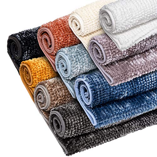 casa pura Tapis de Bain Chenille - Tapis de Douche | Tapis Salle de Bain Antidérapant | Standard Oeco Tex | 10 Couleurs Rayonnantes | Noir - 50x80 cm
