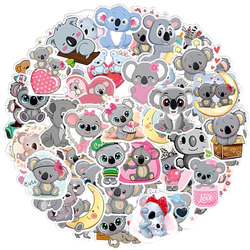 Amabro 50 calcomanías de koala lindas, calcomanías de vinilo impermeables de dibujos animados para Hydroflask, laptop, monopatín, equipaje, bicicleta, niños y adolescentes