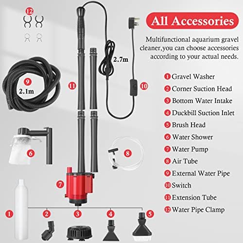 PYPABL Aquarium Gravel Cleaner, Multifunctional Electric Fish Tank Water Changer, Removable Vacuum Sand Washer Algae Cleaner Filter Water Shower Set