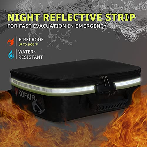 Kofair Fireproof Document Bag (16 X 11 X 5 Inch) With Lock & Reflective Strip, Fireproof Document Lock Box With Shoulder Strap, Multi-Layer Important Document Safe Storage, Fire Safe File Organizer #TOP1