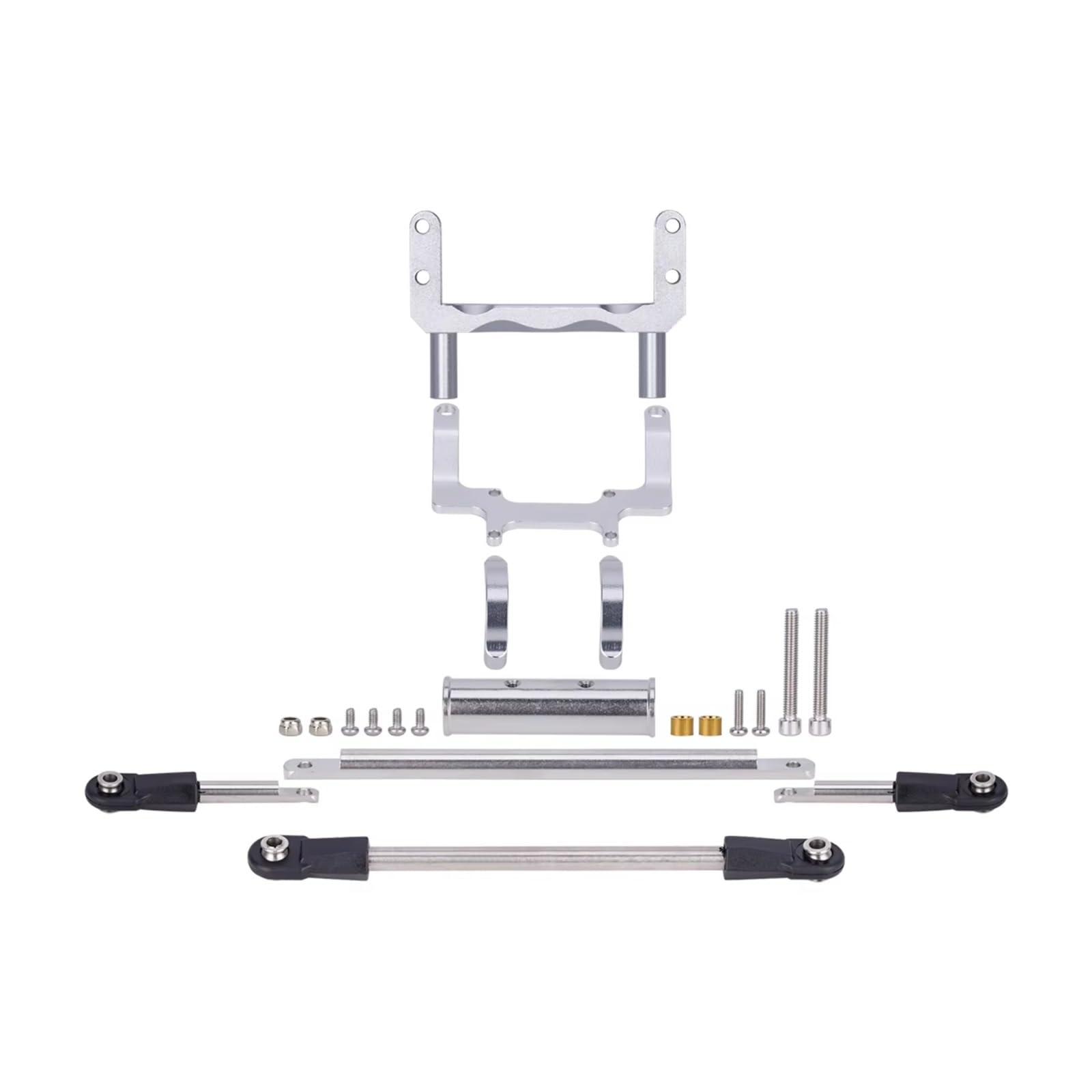 RC Car Accessories for SCX10 II 1/10 Aluminium SOA Servo Mount and Scale Hydraulic Steering Link RC Straight Axle Upgrade Parts Replacement(Silver)