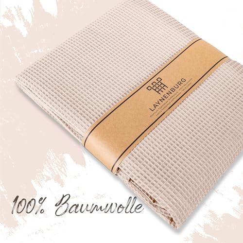 LAYNENBURG Premium Tagesdecke 180 x 220 cm - Waffelpique 100% Baumwolle - leichte Wohndecke Waffeloptik - Baumwolldecke als Bett-Überwurf, Sofa-Überwurf, Couch-Überwurf - Sofa-Decke (beige)