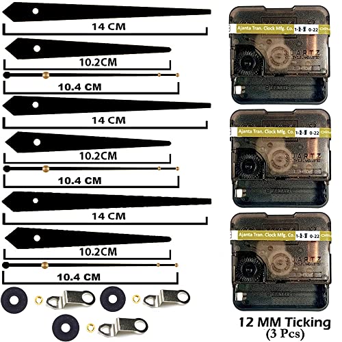 Image of YOPY? Combo 3 of Ajanta Mfg. Battery Operated Plastic Ticking Wall Clock Movement Machine with Hands (Needles : Antique Black 4)