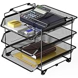 DecoBros STACKABLE 3 Tier Desk Document Letter Tray Organizer, Black