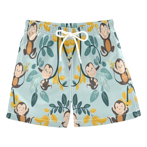 Jucciaco Boys Beach Board Shorts Monkey Blue Banana Cartoon Quick Dry Swim Trunk Swimwear for Kids