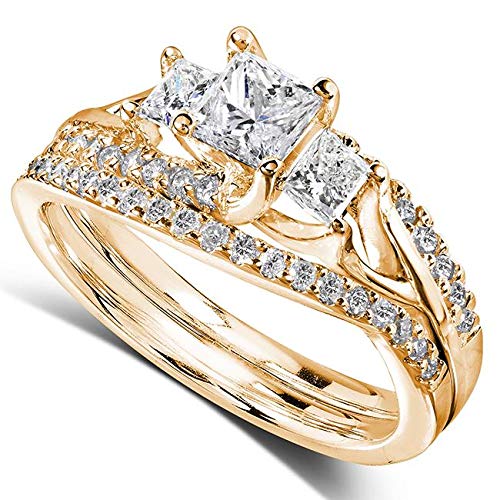 Kobelli Princess Cut Diamond Bridal Set Ring 1 1/10 Carat (ctw) in 14k Gold4