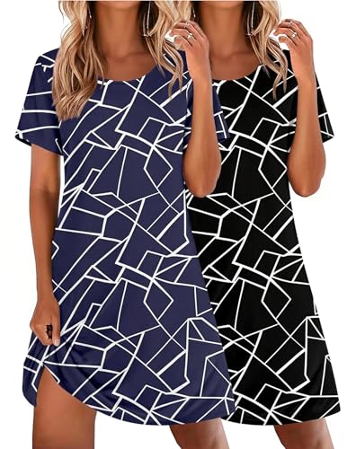 Image of Ekouaer 2 Pack Nightgowns for Women Sleepshirt Short Sleeve Night Shirts