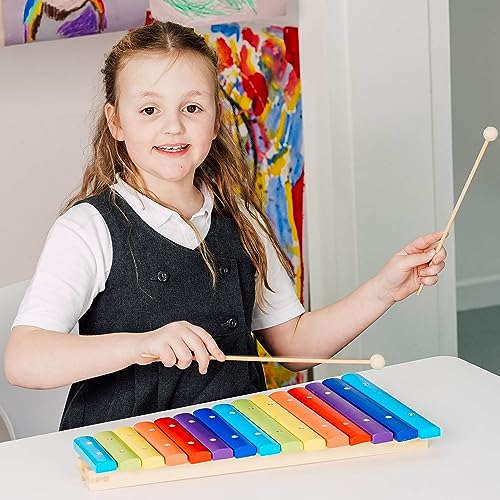 Image of A-Star 15 Note Colourful Wooden Rainbow Soprano Diatonic Xylophone with Two Wooden Beaters - G5 to G7