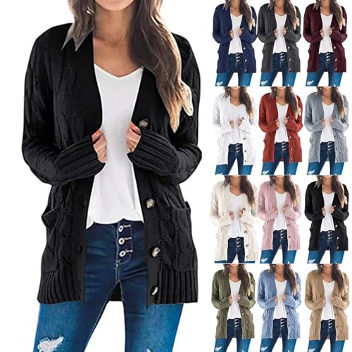 Cardigan for Women Casual Fall Button Down Open Front Cable Knit Cardigans Sweaters Long Sleeve Winter Outerwear