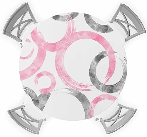 SEVENBABU Mantel redondo de 45 a 54 pulgadas, mantel redondo de vinilo ajustable con borde elástico para fiestas al aire libre, pincel geométrico,