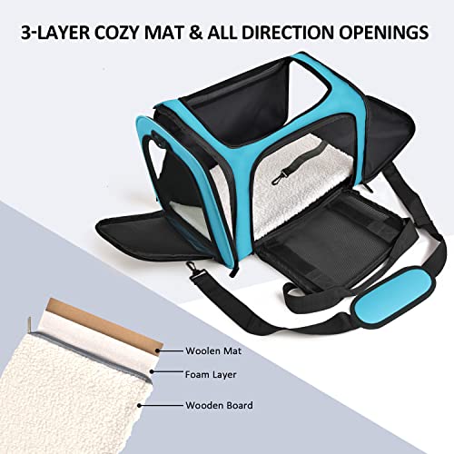 Image of Henkelion Pet Carrier for Small Medium Cats Puppies up to 15 Lbs, Airline Approved Small Dog Travel Puppy Carrier Soft Sided, Collapsible - Blue (Pack of 2)
