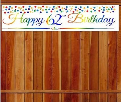 CakeSupplyShop Item#062RPB Happy 62nd Birthday Rainbow Wall Decoration Indoor/Outdoor Party Banner (10 x 50inches)