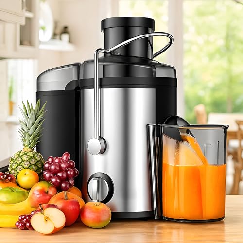 Electric Fruit Juicer 800W 600ml Stainless Steel Fruit and Vegetable Blender for Hard and Soft Fruits Wide Feeding Opening Safety System Easy to Disassemble and Clean Perfect for Fresh Juices