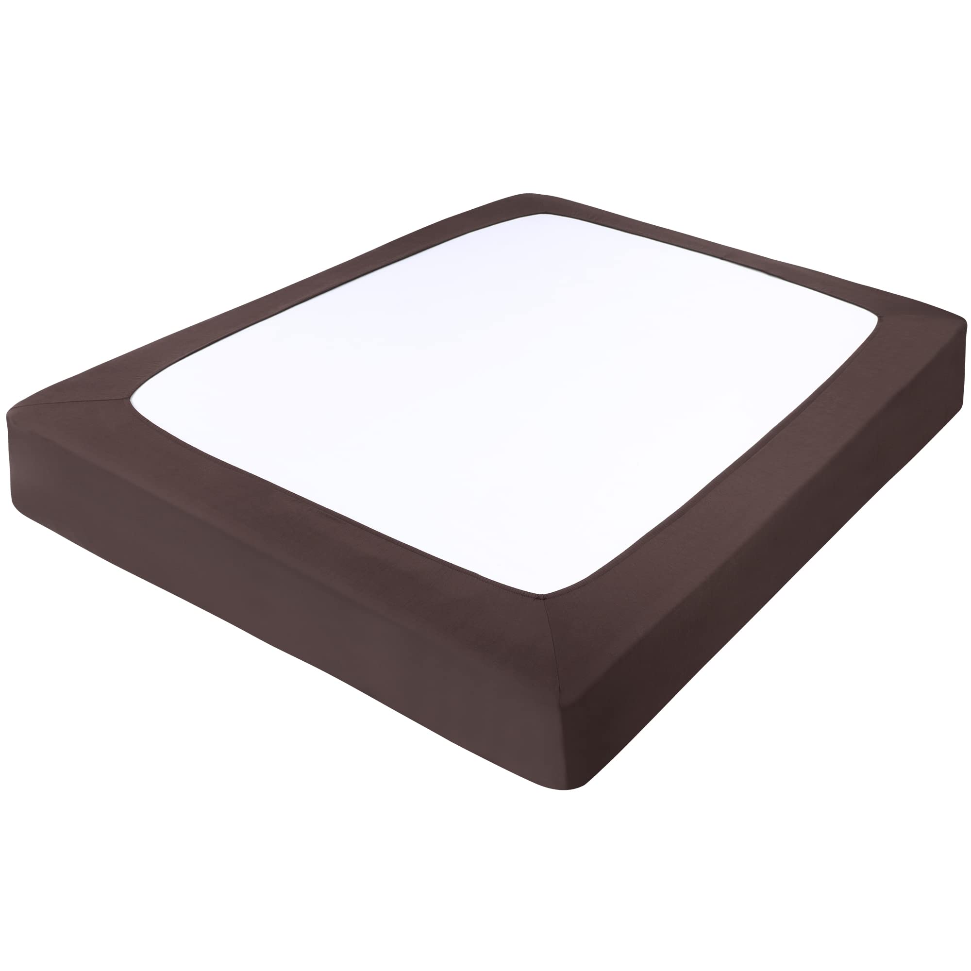 PiccoCasa Boxspring-Bezug, dehnbarer Stoff, 4 Seiten, Bettrock knitterfrei, für Zuhause, elastischer Matratzenbezug, passend für Matratzen bis zu 35,6 cm, Braun