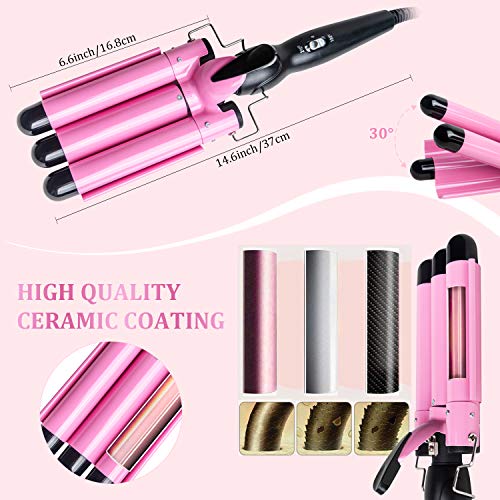3 Barrel Curling Iron Wand Dual Voltage Hair Crimper Temperature Adjustable 25mm Hair Crimper ，1 Inch Ceramic Tourmaline Triple Barrels ，Hair Waving Styling Tools - Thumbnail 2