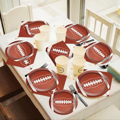 Image of Qyeahkj 100pcs Football Party Plates and Napkins Tableware Set Football Birthday Party Pape Supplies Favors for Sports Fans Events Decorations Serves 25