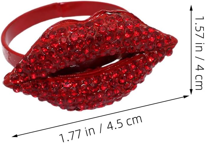 LUOZZY 12 Pcs Red Lip Napkin Rings Rhinestone Bling Alloy Table Decor Valentine Wedding Special Occasions