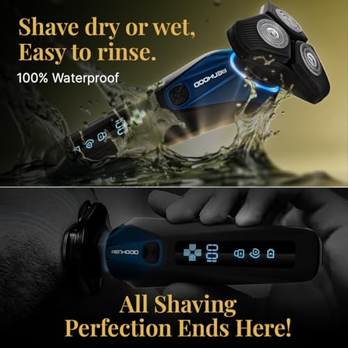 Image of MENHOOD Pro Shaver for Men 3D HexBlade Rotary Electric Shaver Nano Cut Precision Wet Dry 100% Waterproof Adaptive Motor 3 Modes 120 Min Runtime MagConnect Head LED Display