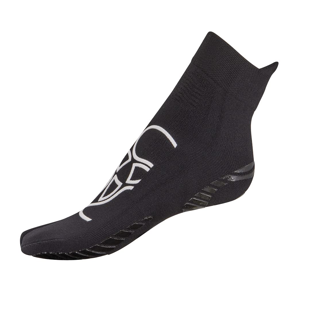 R-EVENGE CALZA PILATES 1 FINGER ANTISCIVOLO, ANTIBATTERICA, TRASPIRANTE PER ESERCIZI A CORPO LIBERO E CON ATTREZZI (L 42-45, NERO/BIANCO)