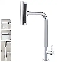 Torneira Gourmet Inox 4 Jatos Cozinha SOFTINOX – Giratória 360°, Instalação em Bancada/Parede, Diversas Cores, 1/4 de Volta, Funções (Cascata, Chuveirinho, Spray e Concentrado) (Bancada, Cromada)