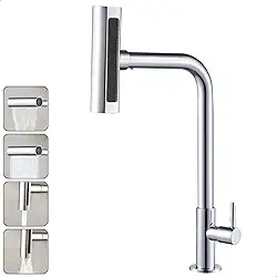 Torneira Gourmet Inox 4 Jatos Cozinha SOFTINOX – Giratória 360°, Instalação em Bancada/Parede, Diversas Cores, 1/4 de Volta, Funções (Cascata, Chuveirinho, Spray e Concentrado) (Bancada, Cromada)