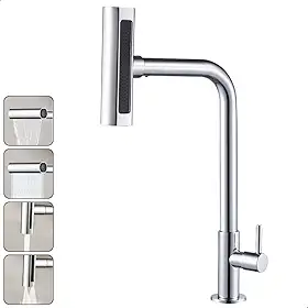Torneira Gourmet Inox 4 Jatos Cozinha SOFTINOX – Giratória 360°, Instalação em Bancada/Parede, Diversas Cores, 1/4 de Volta, Funções (Cascata, Chuveirinho, Spray e Concentrado) (Bancada, Cromada)