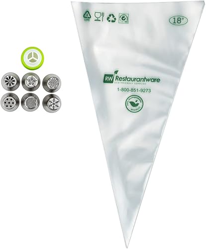Miniatura 5 de Restaurantware Pastry Tek - Juego de puntas de tubería rusas, 17 piezas duraderas para decoración de tartas, 6 puntas de tubería, 10 bolsas de