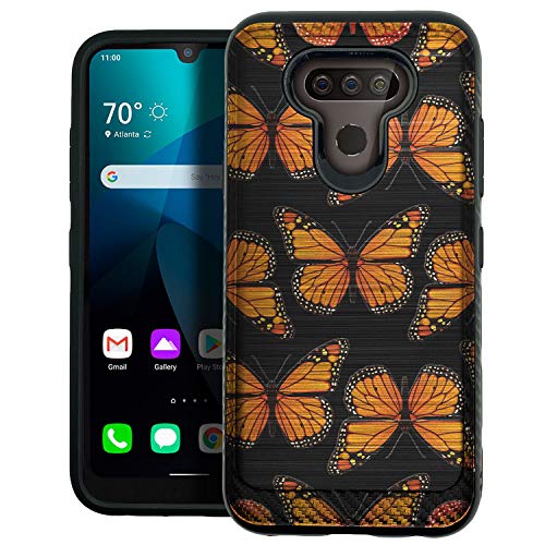 CasesOnDeck Dual Layer Case Compatible with LG Harmony 4/ Premier Pro Plus/ K41 / Xpression Plus 3 (2020) Case [Brushed Armor] Black Floral Dual Layer Matter Cover Design Cover - Monarch Butterflies