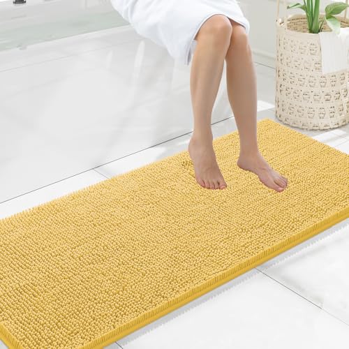 Smiry Luxury Chenille Bathroom Rugs 59x20, Extra Soft and Absorbent Shaggy Bath Mat, Machine Washable, Non-Slip Plush Carpet Runner for Tub, Shower, and Floor, Home Decor Accessories, Yellow