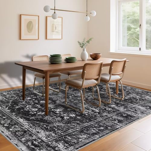 Tapis de salon lavable noir pour une décoration d'intérieur chaleureuse