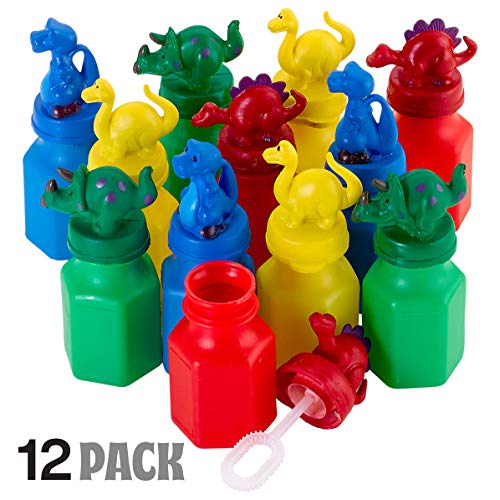 Kicko 12 Pcs Dinosaur Bubbles Bottles - Dinosaur Party Favor Bubbles For Birthday Parties, Party Favors For Kids 4-8 Multi Color Bubble Toys - Fun Party Toy For Kids #TOP1