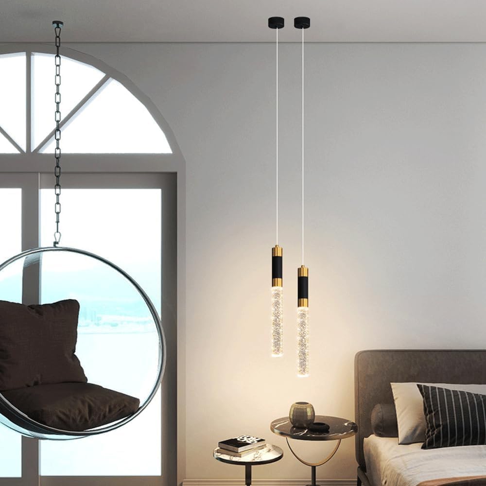 Nordic Bedside Light Modern Minimalist Long Bubble Tube Bar Counter Hanging Lamp Mid Century Cylindrical Dining Room Chandelier for Kitchen Island Sink Bedroom Living Room