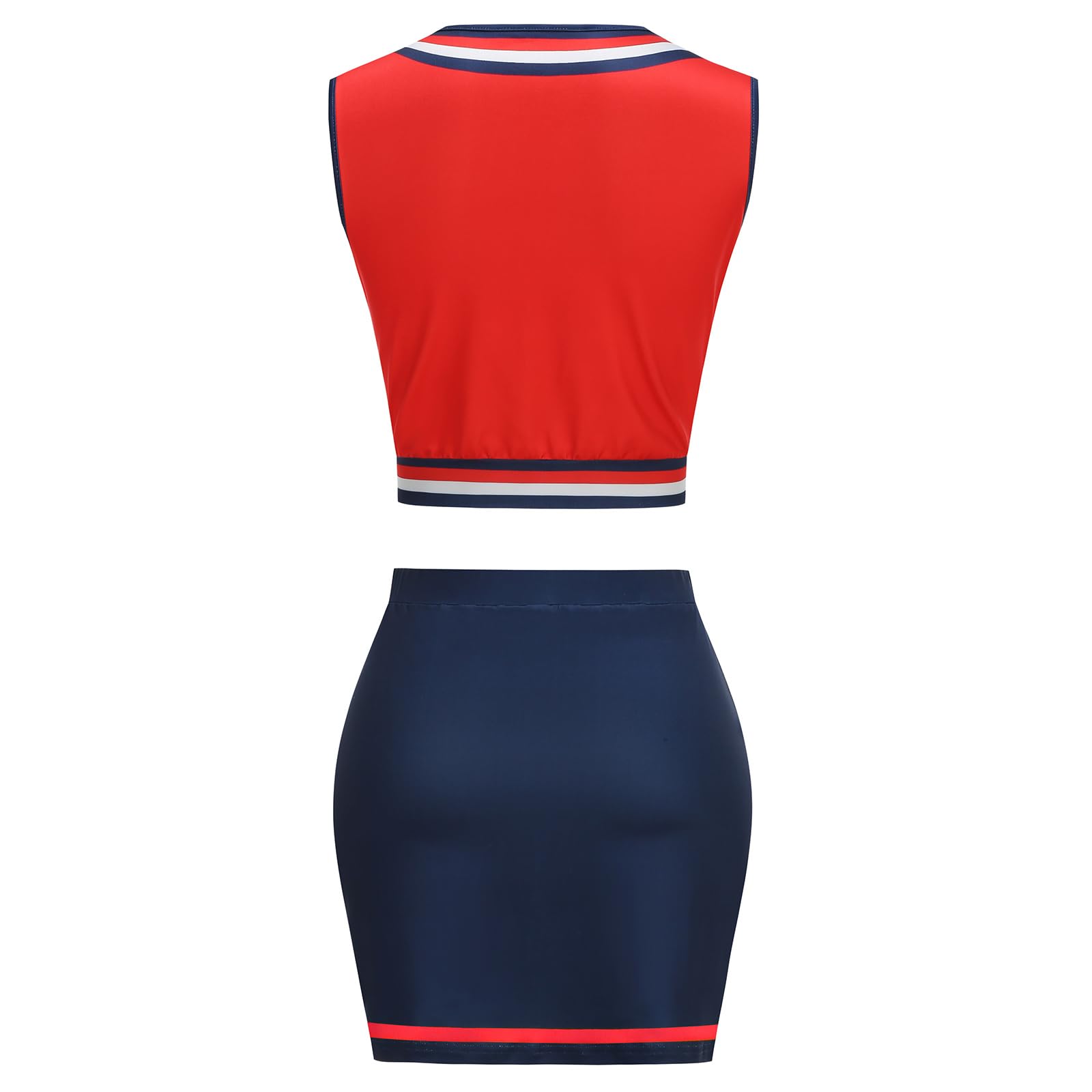 maxToonrain Womens Cheerleading Costume Outfit Set, 4 Piece Cheerleader Fancy Dress Adult Cosplay (Medium, Red) - Image 3