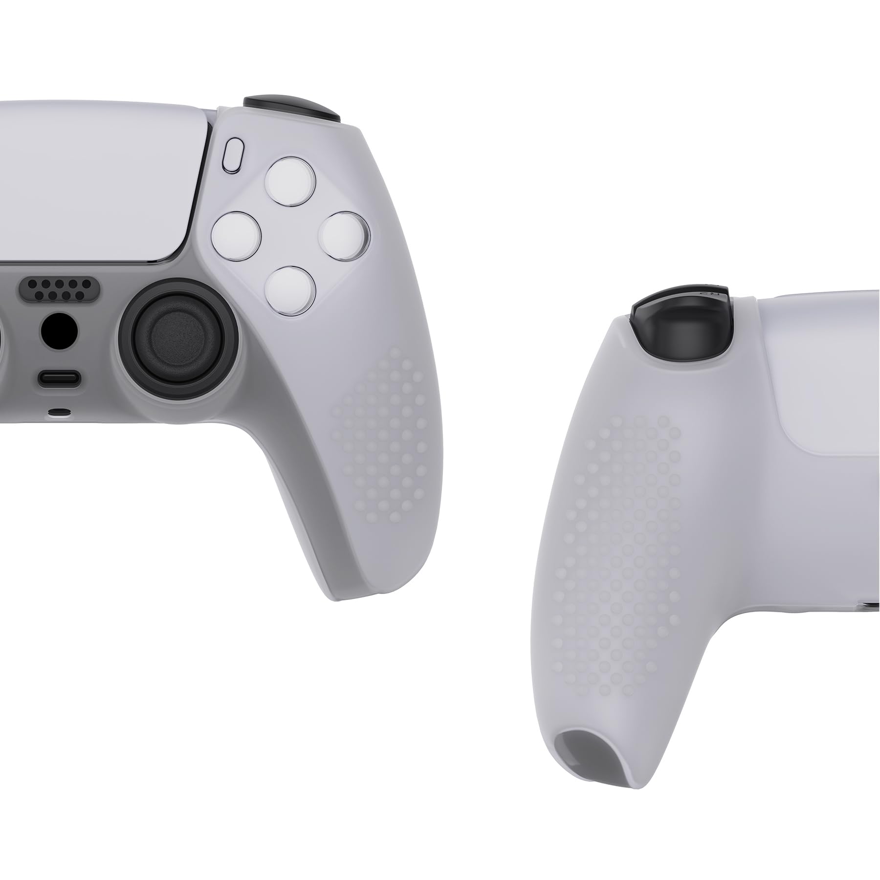 eXtremeRate PlayVital Funda de Silicona para ps5 Mando - Carcasa Protectora con 6 Tapas de Joysticks, Impermeable, Resistente y Antideslizante, Funda de Goma Suave, 3D Tachonado (Claro Blanco) - 5