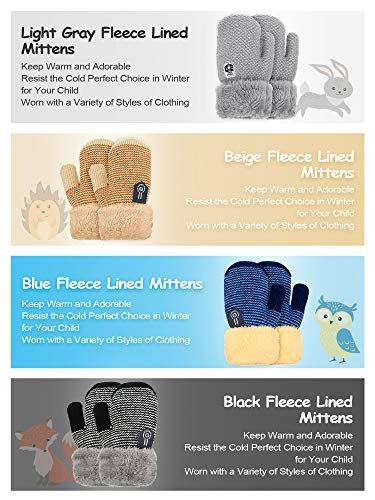 SATINIOR 4 Pair Toddler Mittens with String Kids Fleece Lined Knit Gloves for Baby Boys Girls Winter Thick Thermal Gloves2