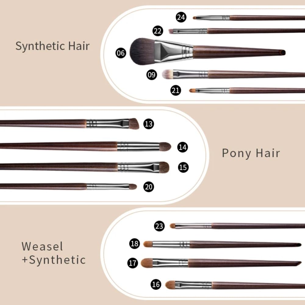 Lot de 24 pinceaux de maquillage pour fard à paupières, fond de teint, poudre, eyeliner, cils et lèvres