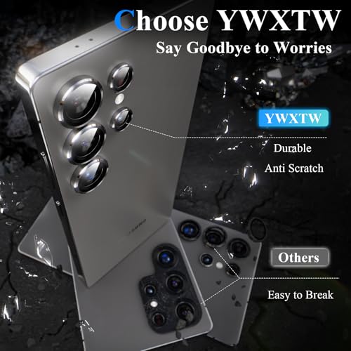 Image of YWXTW Camera Lens Protector for Samsung Galaxy S25 Ultra, [5X Stronger] Custom Metal Ring Tempered Glass Camera Screen Protector for S25 Ultra Accessories, Anti-Scratch, 1 Set (Titanium Grey)