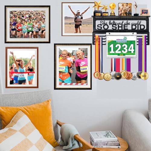 Image of Personalized Medal Holder with Name Display Rack for Awards Ribbons - Metal Custom Sports Race Plaques Hanger for Wall Mount Hold Up 63 Medal Hanger Display for Athlete Boy Girl Kid