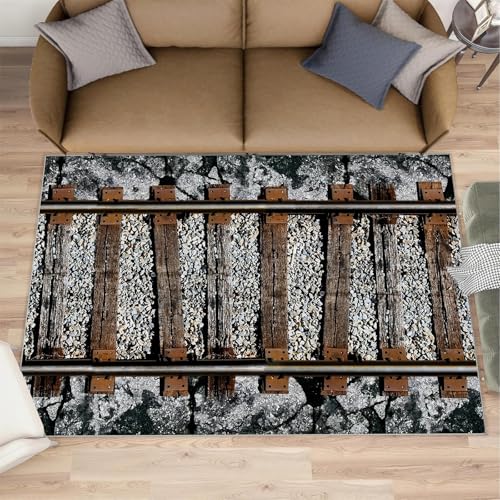 Tapete decorativo con diseño de vías de tren 5x8 ft miniatura 2