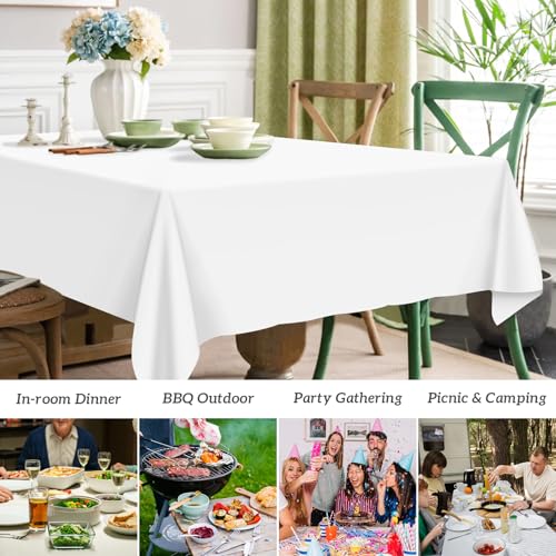 Image of Mulbozy 2 Pcs White Plastic Table Cloth Disposable, 54 x108 Inches