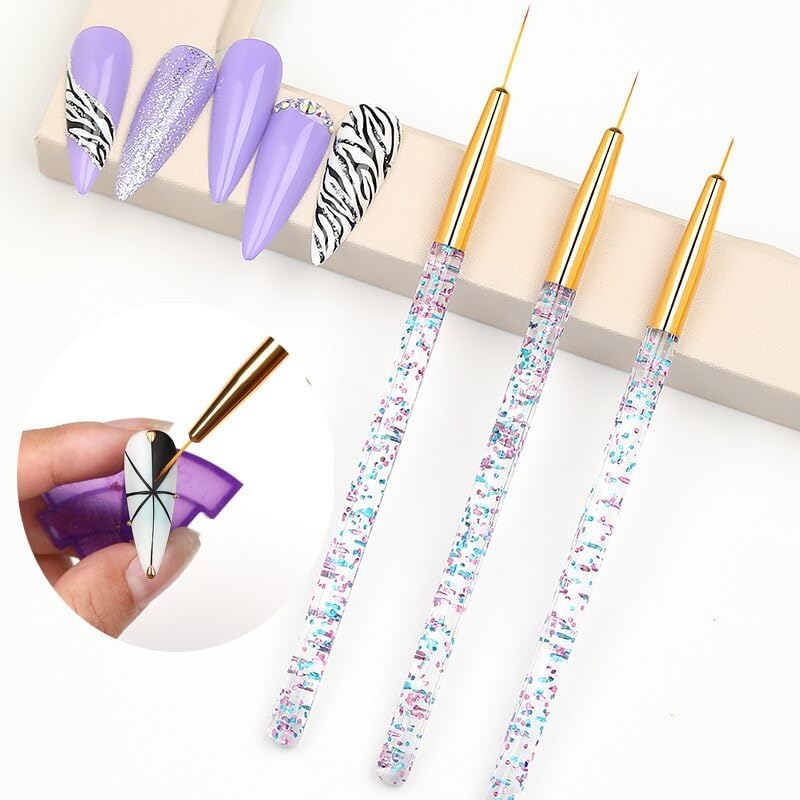 Boltbee Nail Art Liner Brush Set 3D Tips Acrylic Stripe Manicure Ultra-thin Line Drawing Pen UV Gel Brushes Painting Nails Tools 3Pcs-image-21