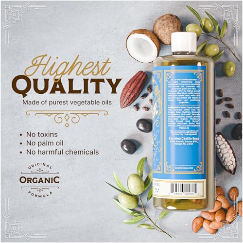 Image of Carolina Castile Soap Gin & Juniper Scented - Certified Organic Base, High Olive Oil Content, Non-Drying, Made with Organic Oils, Concentrated Body Wash for Men (Gin & Juniper, 32 Fl Oz)