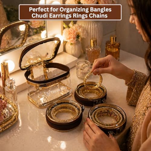 Image of Trendifly Set of 3 Transparent PVC Bangle Bracelet Chudi Case Organiser Box Pouch for Women | Multipurpose Travel Jewelry Earrings Rings Chain Storage Organizer