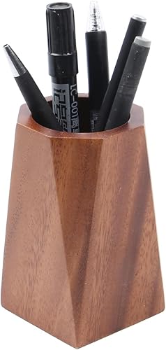 Portalápices de madera de nogal para escritorio, soporte de madera natural para oficina y hogar (octagonal)