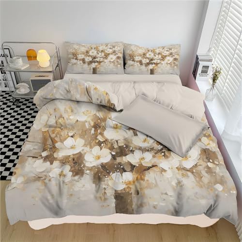Housse de couette 140x200 texture florale blanche avec 2 taies d'oreiller - 7
