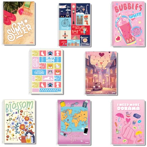 Credeal Caderno Espiral 96 Folhas, 1 Matéria Capas Sortidas com Designs Variados