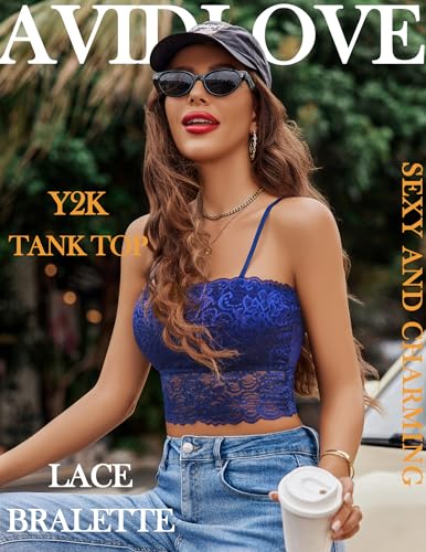 Image of Avidlove Bralettes for Women Lace Spaghetti Strap Tank Top Tube Slim Basic Camisole