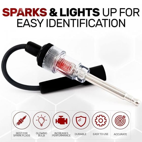 Inline Spark Plug Tester, Straight Boot Engine Ignition Tester Light Easy to Use, Small Armature Diagnostic Detector Tool for Automotive, Car, Lawnmower, Motorcycles, Internal External Engine