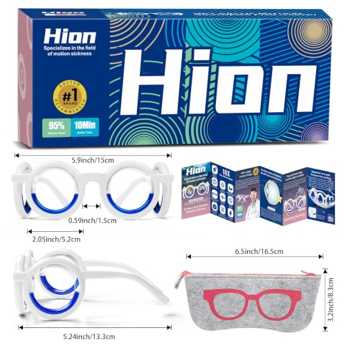 Image of Hion Motion Sickness Glasses,Relieve Carsickness Airsickness Seasickness Ultra-Light Portable Nausea Vertigo Glasses, No Lens Liquid for Adults or Kids-2Pairs